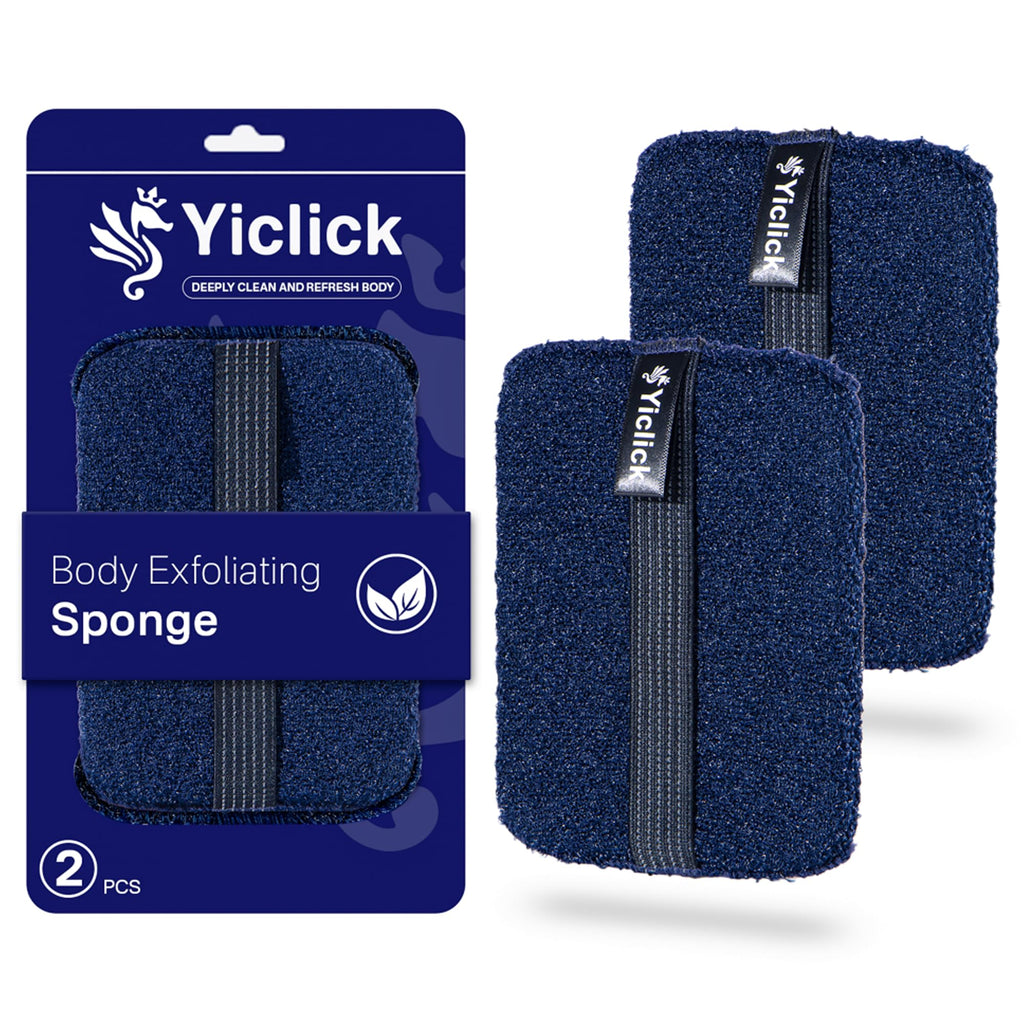 Yiclick Exfoliating Body Scrubber (2 Pack), Exfoliating Body Sponge for Shower Bath, Body Exfoliator Scrubber, Dead Skin Exfoliator for Body Scrub, Exfoliating Loofah Washcloth Gloves with Handle