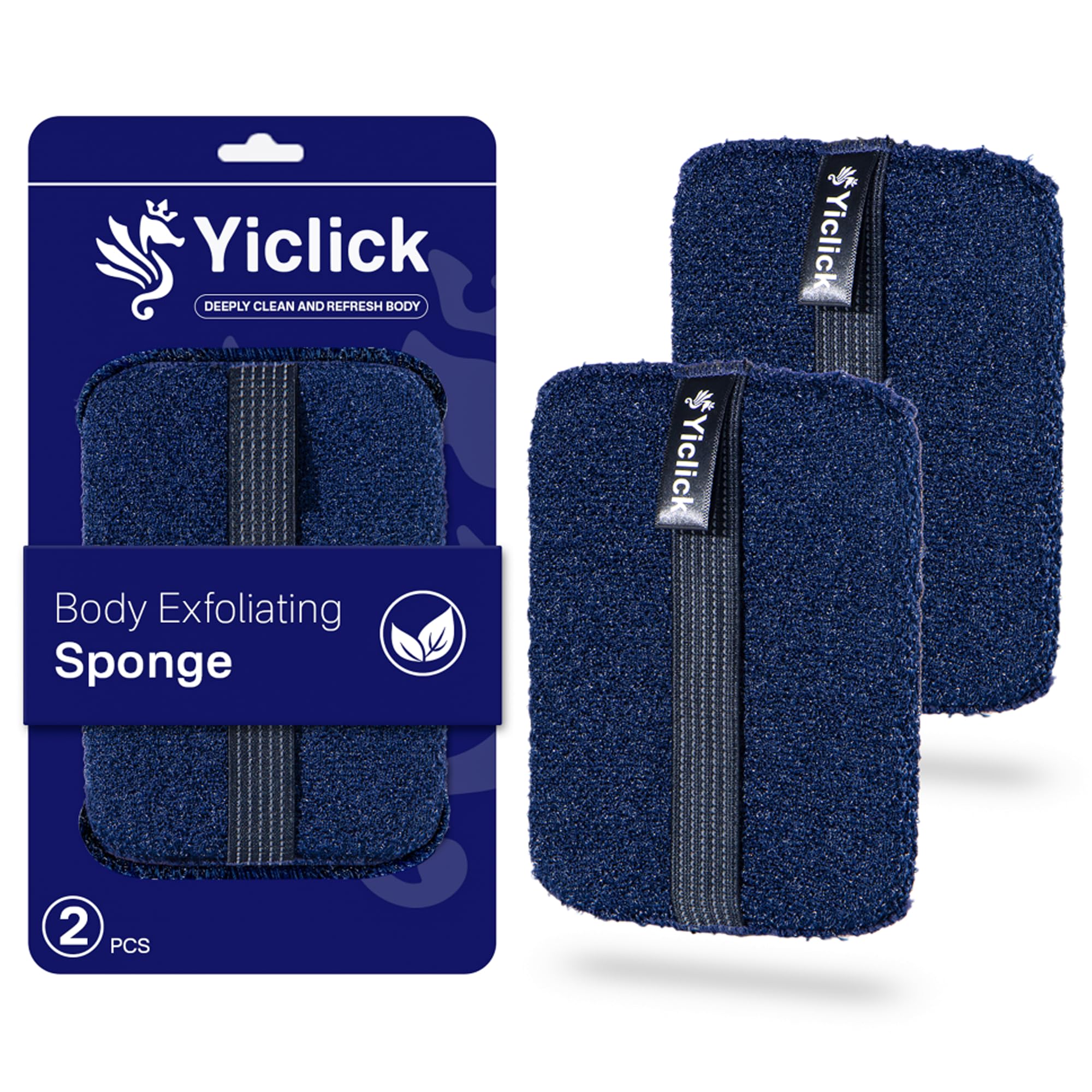 Yiclick Exfoliating Body Scrubber (2 Pack), Exfoliating Body Sponge for Shower Bath, Body Exfoliator Scrubber, Dead Skin Exfoliator for Body Scrub, Exfoliating Loofah Washcloth Gloves with Handle