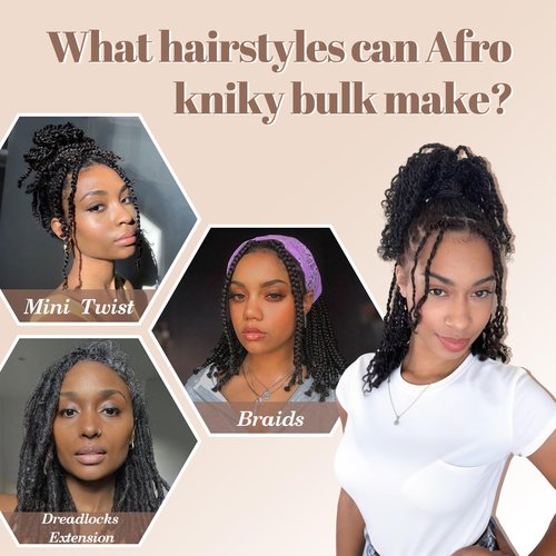 Mibeke Afro Kinky Bulk Human Hair, 4C Afro Kinky-Curly Bulk Human Hair for Twist Mini Twists Braiding and Dreadlock Extensions 50g/Pack (1B, 16 Inch)