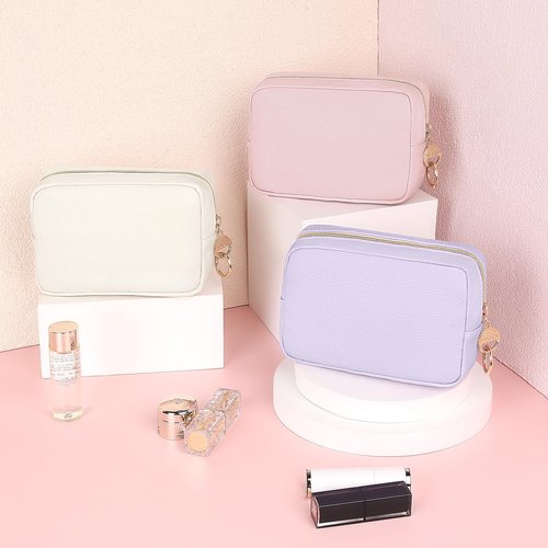 Playexen Small Makeup Bag for Purse, PU Leather Small Cosmetic Bag, Portable Toiletry Makeup Pouch Purse for Travel Daily Use, Wedding/Christmas/Birthday Gifts (Pink)