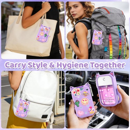 Hand Sanitizer Spray Case for Touchland Silicone Case Keychian for 1 FL OZ Hand Sanitizer Holder Spray Keychain Holder Cute Cat Design Cases with Charms Compatible With Touch Land Mist Accessory C