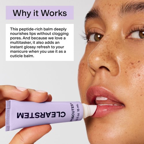 CLEARSTEM LIPS&CUTES Lip Balm & Cuticle Care - Multi-Tasking Hydrating Balm with Peptides, Vitamin E & Green Tea - Lip Care Products & Cuticle Balm Essentials for Daily Soothing & Nourishing Routine