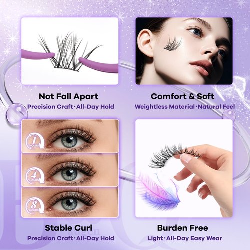 B&Q Wispy Lash Clusters Kit, Natural 01, Individual False Eyelashes Extension Set, Undetectable Natural Look for Effortless Day-to-Night Beauty, from Office Elegance to Date Night Glamour(8-16mix)