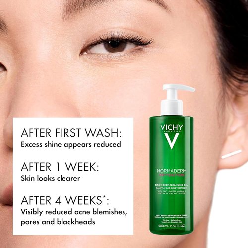 VICHY Normaderm Daily Acne Face Wash - Salicylic Acid Cleanser for Oily Skin | Clears Clogged Pores