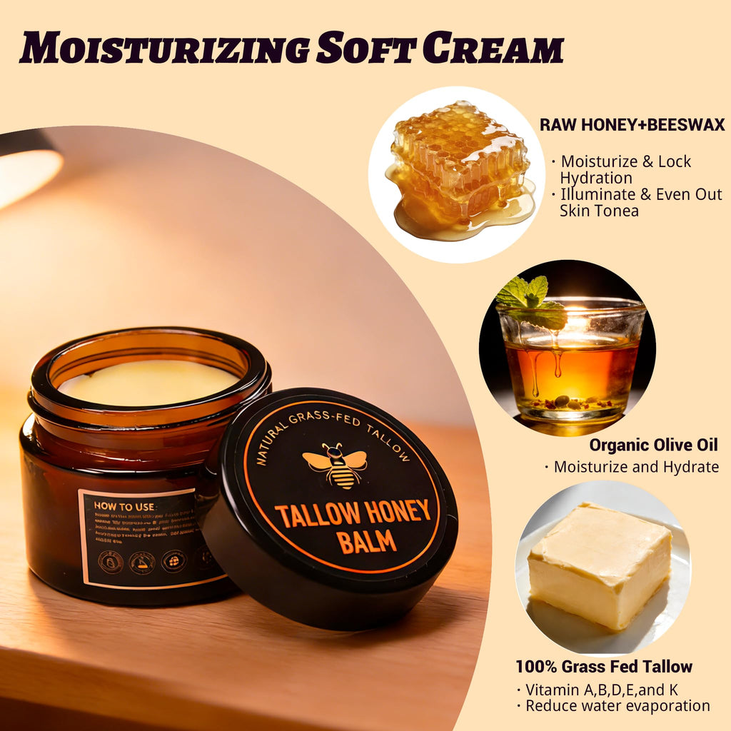 Yotdar 2 Pack Beef Tallow for Skin, Grass-Fed Beef Tallow and Honey Balm, Body & Face Moisturizer, Natural Hydrating Cream for Body (2 Oz)