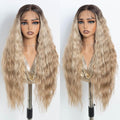 NOBLE Long Wavy Lace Front Wig Highlight Ash Blonde 30 Inch Middle Part Synthetic Lace Front Wig Heat Resistant Fiber Wigs for Daily Party Use