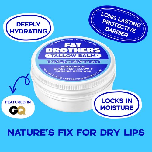 Fat Brothers Tallow Balm – 2-Ingredient (Beef Tallow + Organic Beeswax), Unscented, .5 oz Metal Tin (3X Larger Than Standard Tubes), Pure, Petroleum-Free, Ultra-Moisturizing - 2 pack