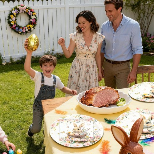 Regine Switzerland Easter Party Plates Set - 40 Pcs 9-Inch Bunny & Flower Design | Perfect for Spring Celebrations