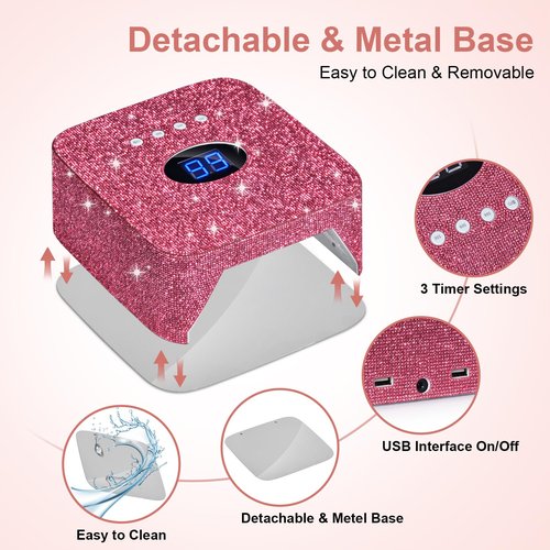 Ludysic Cordless UV Nail Lamp, 54W Rechargeable UV Light for Gel Nails, Nail Dryer with 3 Timer Modes, Professional Quick Dry Curing Lamp for Salon & Home (Red Diamond)