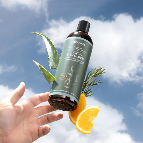 Aleavia Men's Body Cleanse - Organic Prebiotic Body Wash with 13 Essential Oils | Woodsy Scent - 16 Oz.