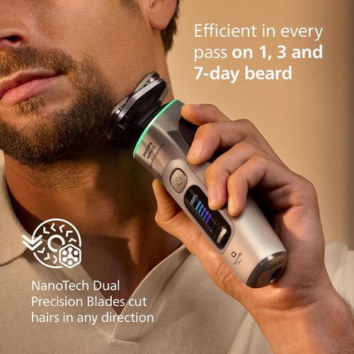 Philips Norelco Shaver i9000 Prestige - Ultra Wet & Dry Electric Shaver with SenseIQ Pro Technology | White Gold, Triple Lift & Cut System, 360 Rotating NanoTech Blades