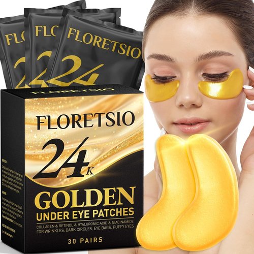 Under Eye Patches for Dark Circles - 24K Gold Collagen Cooling Gel Eye Mask with Retinol & Hyaluronic Acid, Reduces Puffy Eyes & Fine Lines Delays Aging Treatment Women/Men(30 Pairs)
