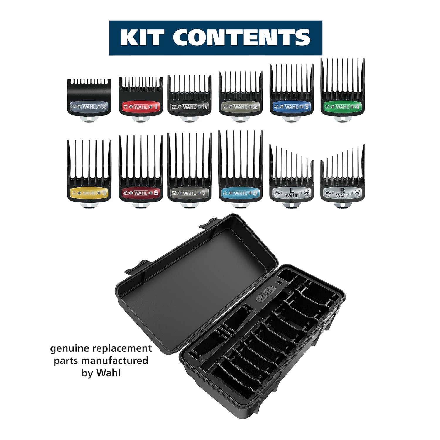 Wahl Genuine SECURE-SNAP® Guide Comb Set - 12 Full-Size Attachment Guards for Enhanced Cutting Performance | Grey