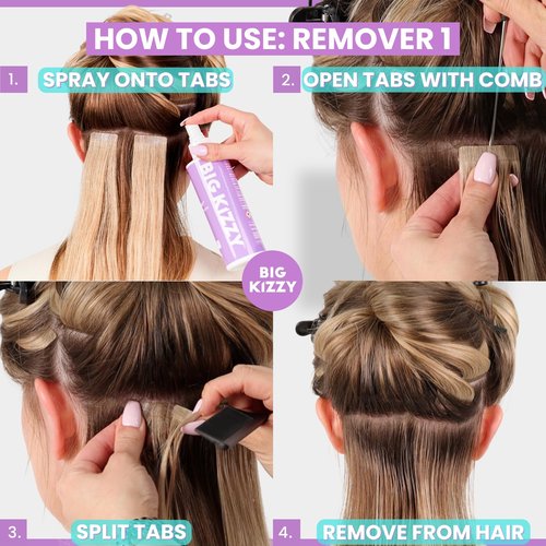 Big Kizzy Tape In Extension Remover, 32oz Refill Bottle + Free 8oz Release & Reuse Spray, Compatible with All Major Brands
