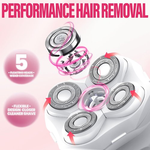 Electric Razors for Women,OLOV Beauty 5-in-1 Rechargeable Shaver for Lady Legs,First Trimmer for Teen Girls Underarms & Body & Hair (White)