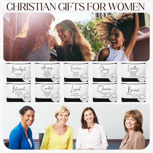 Kacctyen 20 Pcs Christian Gift Bulk 10 Inspirational Canvas Bible Verse Makeup Bag 10 Religious Compact Mirrors for Women Mother Pastor Easter Church Gifts Employee Appreciation Gift(Bible Verse)