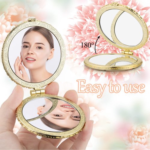 Blulu 8 Pieces Compact Mirror Bulk for Purse Flower Small Floral Retro Folding Portable Pocket Mirror for Women Girls Travel Gift(Gold Edge)