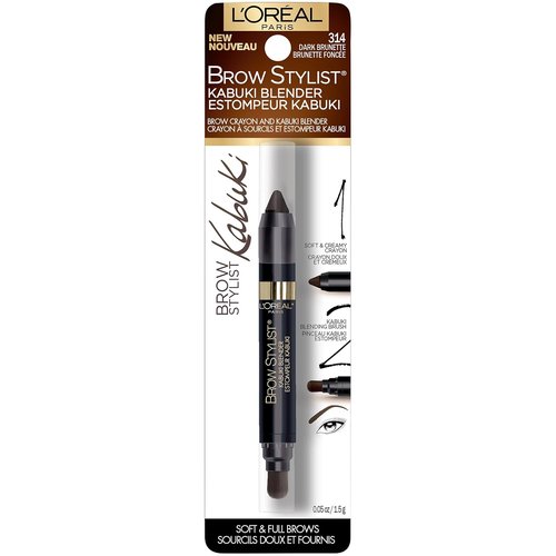 L'Oréal Paris Brow Stylist - Kabuki Blender Brow Crayon for Perfect Brows | Dark Brunette, 0.05 oz.
