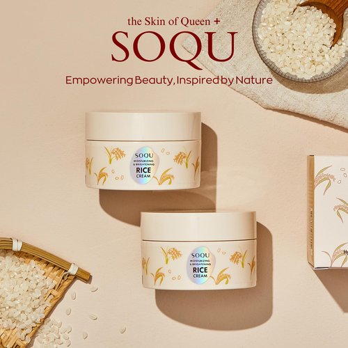 SOQU Moisturizing and Brightening Rice Cream – Deep Hydration, Brightens and Evens Skin Tone – 70g / 2.48oz – Made in Korea