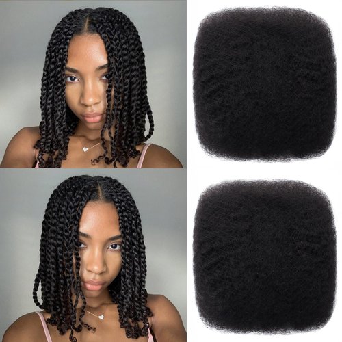 Haftaluv Afro Kinkys Bulk Human Hair 12 Inch 100g Nature Black Afro Kinky Curly Human Hair Bulk for Dreadlock Extensions, Micro Locs, Braiding Twists, Braids and Repair Locs(12 Inch, 1b#)