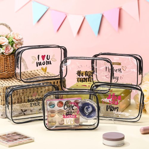 Abbylike 12 Pcs 7 x 4.7 x 2.4'' Mother's Day Cosmetic Bag Mother's Day Gifts Accessories for Makeup Clear PVC Case Toiletry Zipper Pouch for Mom Women Travel Vacation