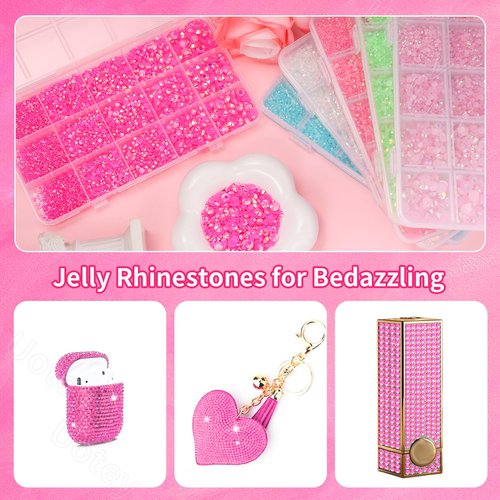 16000 Pcs Resin Rhinestones for Crafting, Flatback Hot Pink Gems Jelly Rhinestones, Mixed Sizes Pink Bedazzling Crystal with Pickup Tool for DIY Crafts Clothing Tumblers Mugs Shoes Fabric Nail Art