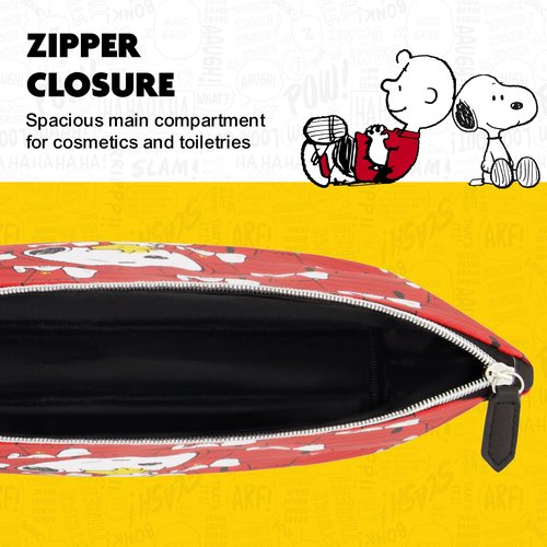 Concept One Peanuts Snoopy and Woodstock Women's Makeup Bag, Small Travel Cosmetic Zipper Pouch Organizer, Red