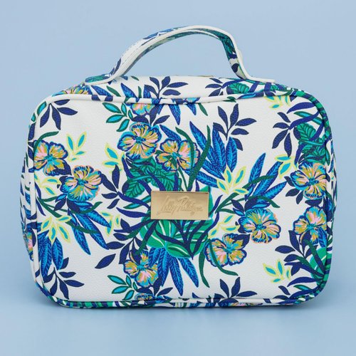 Lilly Pulitzer Cosmetic Case with Two Zippered Pockets, Vinyl Window, and Handles, Easy to Clean Travel Toiletry Bag, Travel Makeup Bag with Gold Details, The Hottest Spot