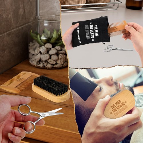 AXIARA Grooming Gifts for Men - Beard Kit Grooming and Care with Brush, Comb, Scissors & Storage Bag - Anniversary Retirement Birthday Gifts for Men Dad Grandpa, Husband Birthday Gift Ideas