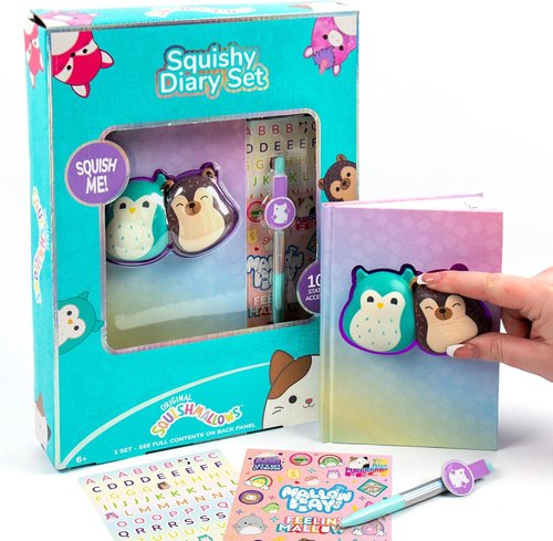 Squishmallows Original Diary Set - Kawaii Journaling Kit with 5x7 Diary, Stickers & Pen for Kids