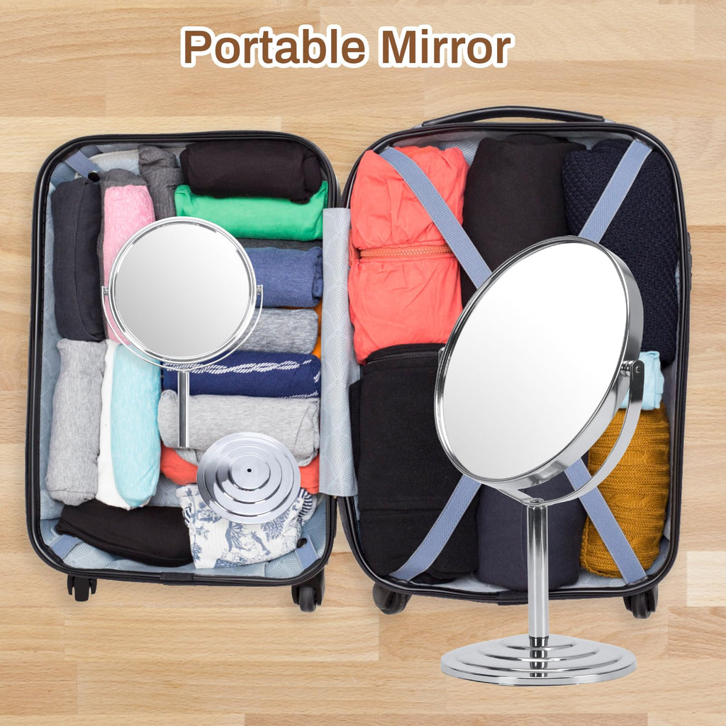Wtrgas 1X 3X Magnifying Makeup Mirror Vanity Mirror for Tabletop, Silver 7 Inch Standing Bathroom Cosmetic Mirror, Portable Double Sided Magnification Mirror