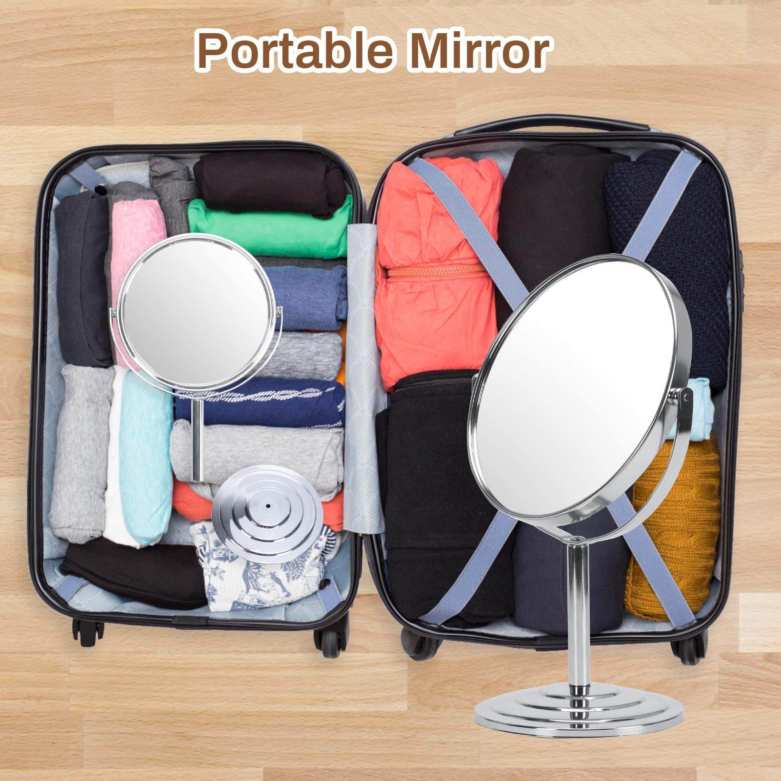 Wtrgas 1X 3X Magnifying Makeup Mirror Vanity Mirror for Tabletop, Silver 7 Inch Standing Bathroom Cosmetic Mirror, Portable Double Sided Magnification Mirror