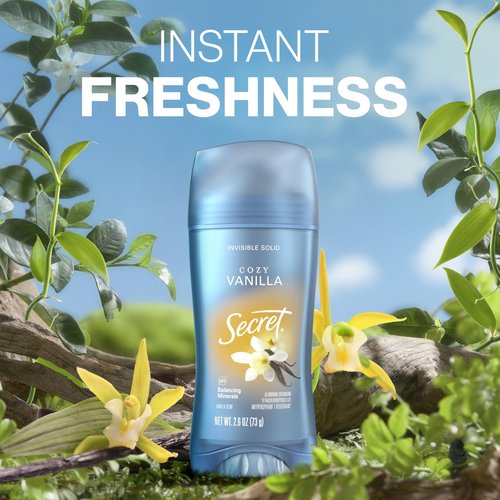 Secret Fresh Antiperspirant Deodorant for Women, 72hr Breathable Sweat & Odor Protection, Instant Freshness & Gentle, PH Balancing Minerals, Invisible Solid, Cozy Vanilla Scent, 2.6 oz (Pack of 3)