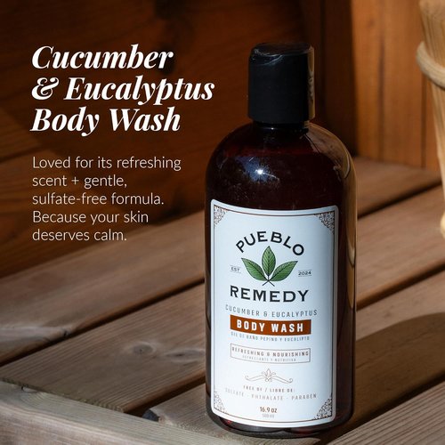 Pueblo Remedy Body Wash - Soothing Cucumber & Eucalyptus Shower Gel | Vegan & Cruelty-Free, 16.9 Oz