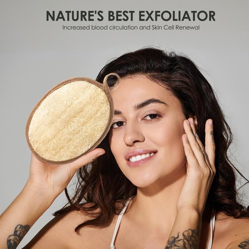 RIYNIBIY 2PCS Natural Exfoliating Loofah Body Scrubber, Loofah Exfoliating Body Scrubber for Bath, Made with Natural Egyptian Shower Loofah Sponge, Shower Exfoliator for Women and Men