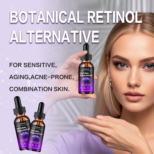 AIninas Bakuchiol Oil Organic for Face - Natural Retinol Alternative Reduces Wrinkles & Fine Lines, Sensitive Skin Safe, Mix with Moisturizer - Hydrating Facial Serum for Day & Night Use, 2 fl oz
