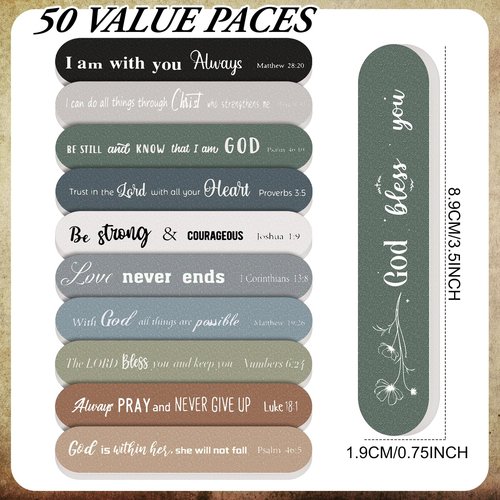 Lanties 50 Pcs Christian Gifts for Women Bulk Religious Easter Gift Christian Nail File Bulk Mini Bible Scripture Emery Board Nail Files Religious Appreciation Gifts for Employee Staff Coworker