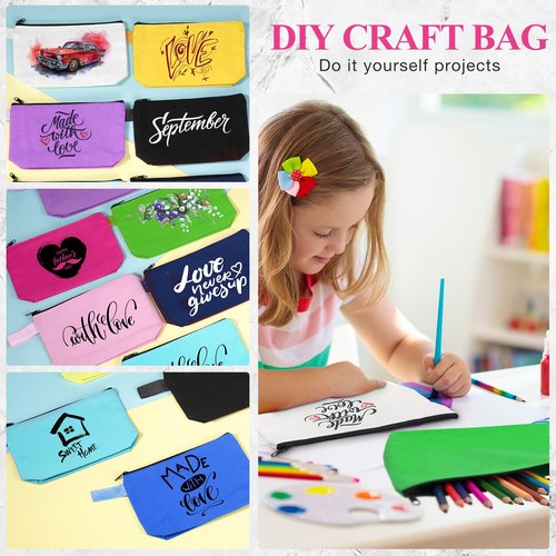 Frienda 40 Pack Canvas Makeup Bags Bulk Cosmetic Bags with Bottom Travel Canvas Zipper Pouch Multi Purpose Blank for Women Purse Toiletry Pencil DIY Craft, 10 Colors(10 x 5 x 2 Inch)