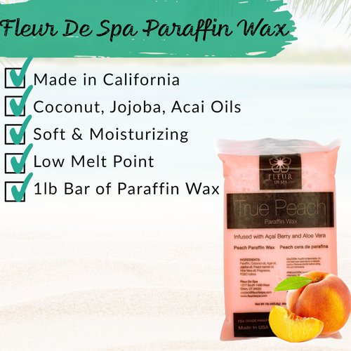 Paraffin Wax Refills 4lb by FLEUR DE SPA – Made in USA – Infused with Coconut & Jojoba Oils – Moisturizing, Hydrating & Soothing for Hands, Feet & Body – Spa & Home Use (4lb box, Peach)