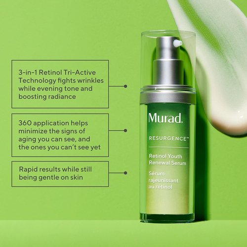Murad Retinol Youth Renewal Serum - Fast-Acting Anti-Aging Treatment with Hyaluronic Acid | Reduces Wrinkles & Firms Skin