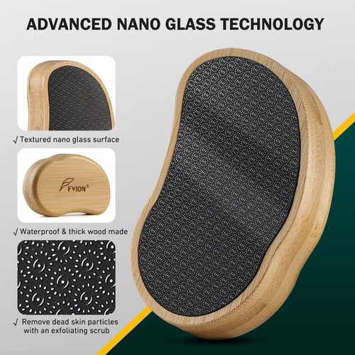 FVION Nano Glass Foot File with Bamboo Handle - Foot Scrubber Dead Skin Pumice Stone for Feet - The Ultimate Gentle Pedicure File Feet Callus Remover (Yellow)
