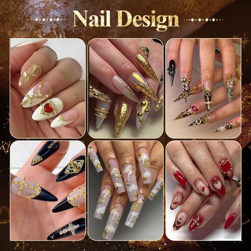 4 Boxes Gold Nail Charms and Gems for Nail Art, Nail Gems and Charms for Nails, Nail Pearls and Caviar Nail Beads, Nail Jewels and Nail Rhinestones Heart Star Nail Decorations Kit