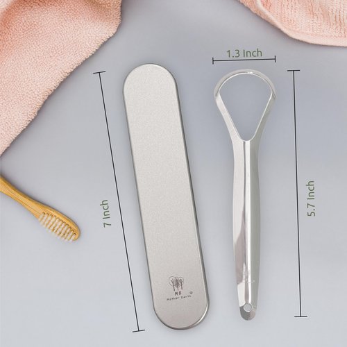 Me Mother Earth 2 pack Stainless Steel Tongue Scraper for Adults with 2 Metal Travel Cases – Durable Metal Cleaner for Oral Care, Fresh Breath, and Eco-Friendly Dental Care