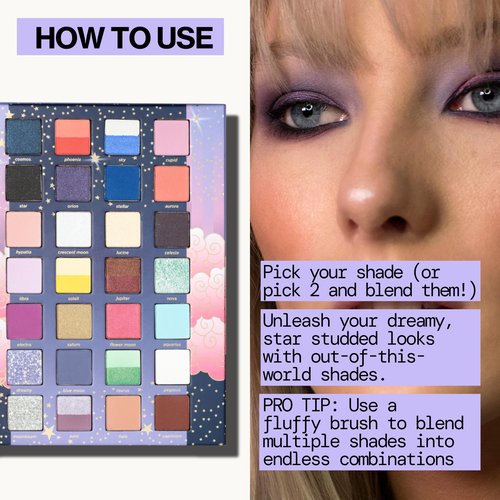 Pacifica Stellar Gaze Eye Shadow Palette - 28 Shades Mineral Eye Shadow Face Makeup Blendable Pigmented Dreamy Pastels, Neutrals, Matte Shimmer & Glitter Finishes w/Vitamin E Talc-Free Vegan Clean