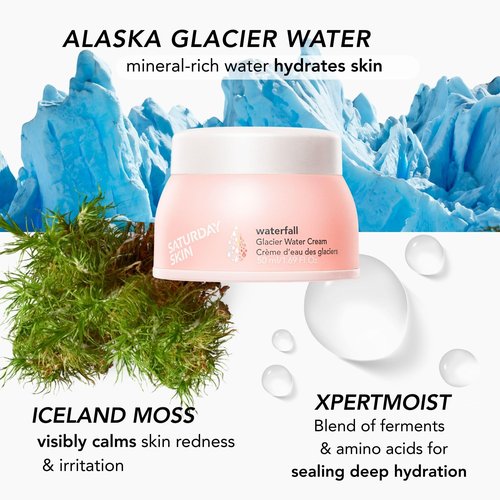 Saturday Skin Waterfall Glacier Water Face Cream – Oil Free Korean Face Moisturizer for Oily Skin, Lightweight Gel Face Moisturizer & Cute Moisturizer, Day & Night Korean Night Cream(1.69 Fl Oz/50ml)