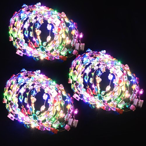 QSJQllo 50 Pcs LED Flower Crowns Headbands,Light up Headbands For Women,Glow in The dark headband wreath,Suitable for birthdays, weddings, Halloween, Christmas, Role-Playing,Beach Parties