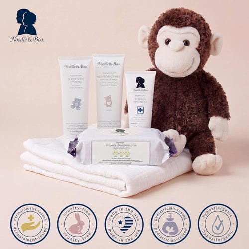 Noodle & Boo Fragrance-Free Baby Skincare Bundle - 4-Piece Set with Ointment, Shampoo, Lotion & Cloths for Sensitive Skin