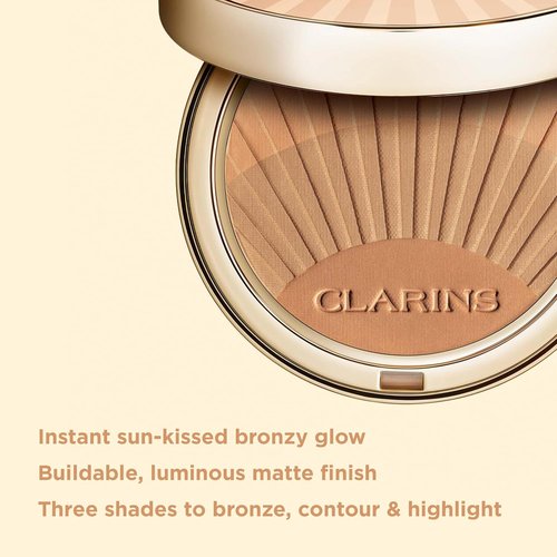 Clarins Bronzing Powder - Buildable Luminous Matte Finish | 3-in-1 Bronzer, Contour & Highlighter | Natural Sun-Kissed Glow | 0.4 Ounces