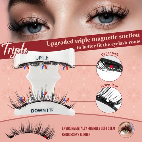 Higu clace Magnetic Eyelashes 1Pairs Magnetic Eyelashes with Applicator Soft Magnetic Lashes Natural Look Wispy Manga Lashes Without Eyeliner Easy to Wear and Remove (DJCX-I02)