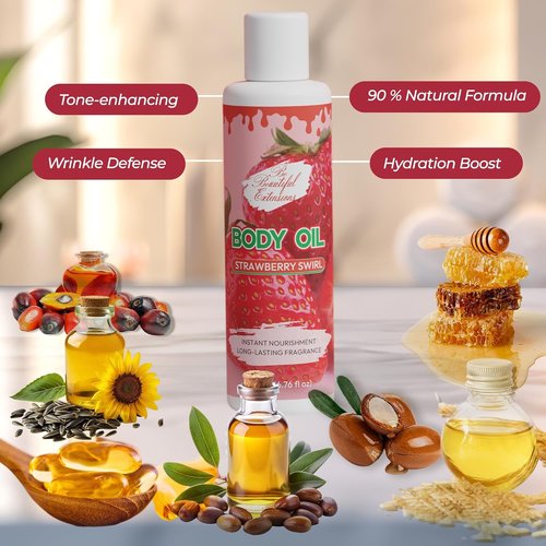 Skiennix Body Oil - Deep Hydration Formula for Nourished, Radiant Skin | Strawberry Scent, 6.76oz